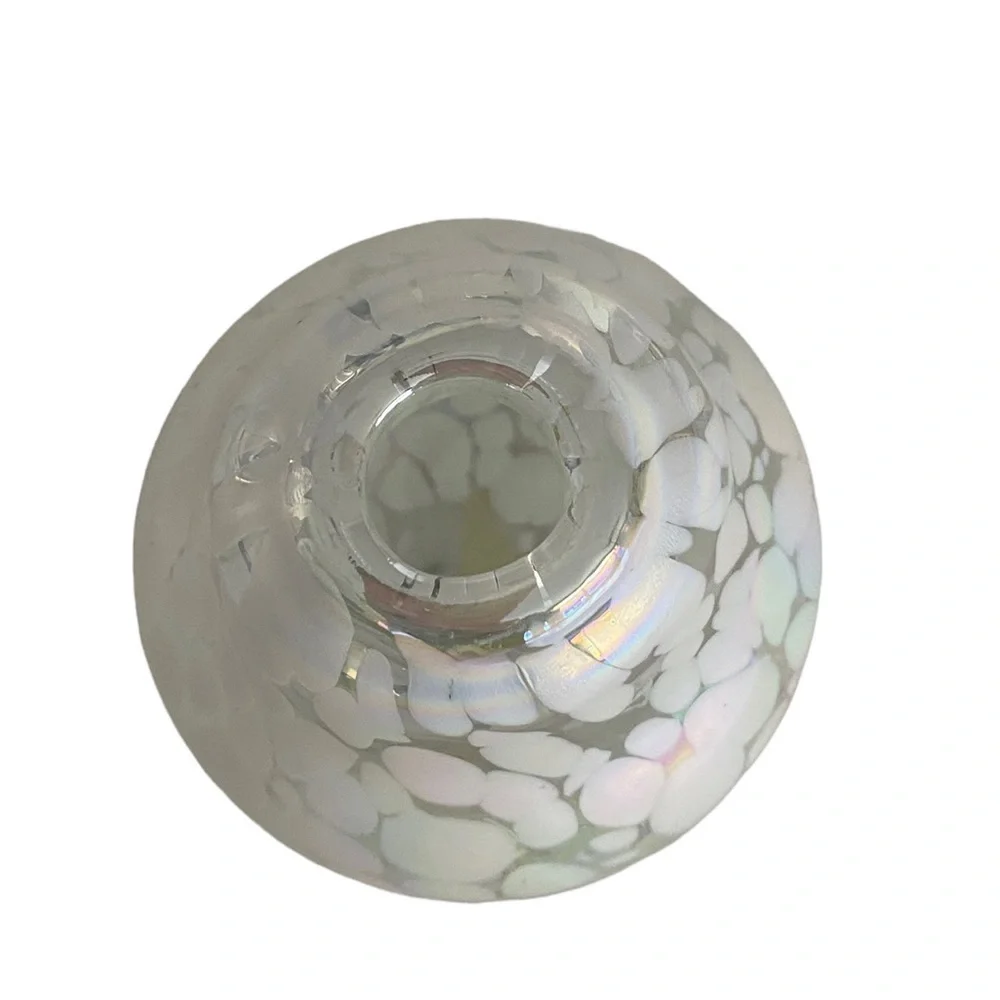 Blown Art Deco Small Glass Bud Vase Iridescent Pearl White and Clear